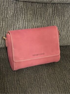 Portland Leather Foxglove Rose Pink Flap Crossbody Bag